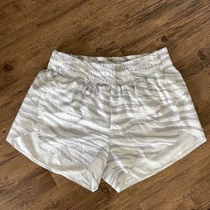 White and Gray Zebra Print Athletic Shorts, 3.5” Inseam, Lined